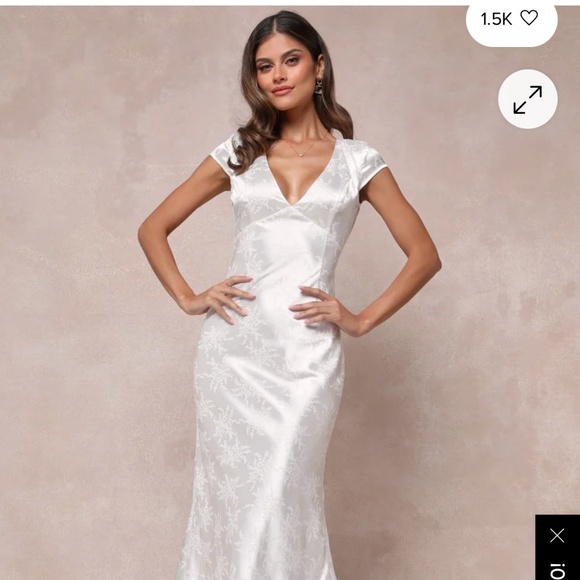 Lulus Loveliest Dream White Satin Jacquard Backless Mermaid Maxi Dress - Size M - Picture 1 of 6